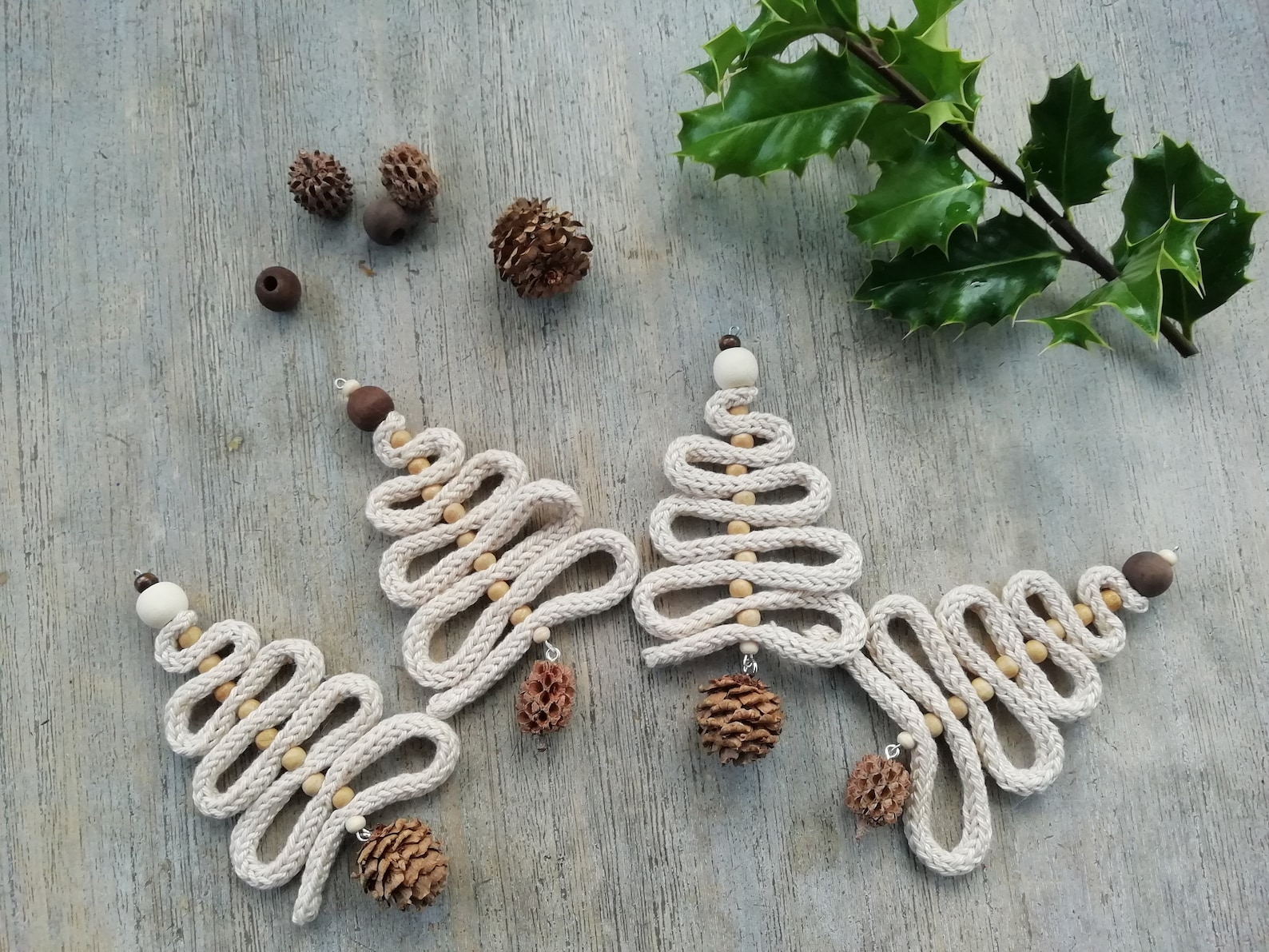 Mini sapin en tricotin Déco de Noël Coton et perles de Etsy France