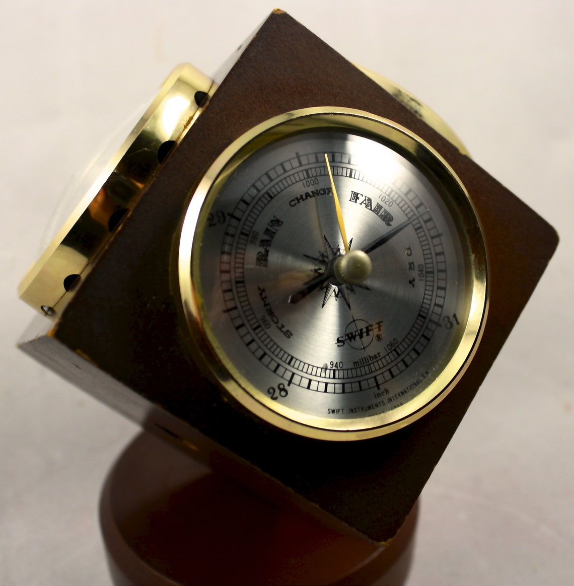 Vintage Swift Desk Barometer Temperature Humidity Wooden Cube Etsy