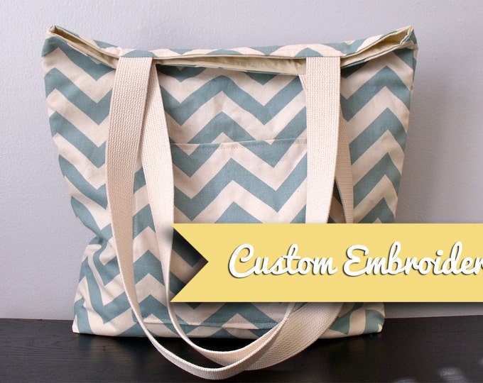 Custom Embroidery Canvas Tote Bag With Closure Etsy