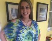 Poncho, women 39 s clothing, women 39 s summer tie dye, hippie clothes, spiral tie dye shirt, exposed shoulder, plus size shirt, yoga top