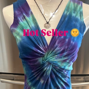 Tie dye v-neck dress, festival dress, women's summer dress, dressed up tie dye, adult tye dye dresses, gifts for her, sleeveless dress