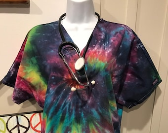 Nurse's scrub top, tie dye scrub top, tye dye scrub, nurse gift, nurse shirts, veterinary scrubs, dental scrub top, hippie shirt