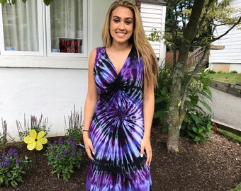 Tie dye dress, festival dress, women's summer dress, women's hippie clothing, midi dress, summer dresses for women, long tank dress