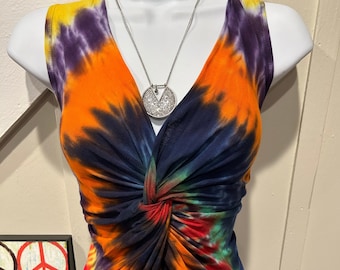Long tank dress, adult tye dye dress, tie dyed ladies dress, plus size blue dress, sleeveless v-neck dress, beach wear, summer dress
