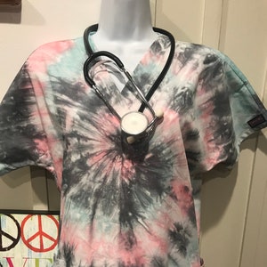 NEW TO MY shop, tie dye scrub top, pediatric scrub, tie dye scrub top, festival wear, custom scrub shirt, hippie, nurse's scrubs, dead wear