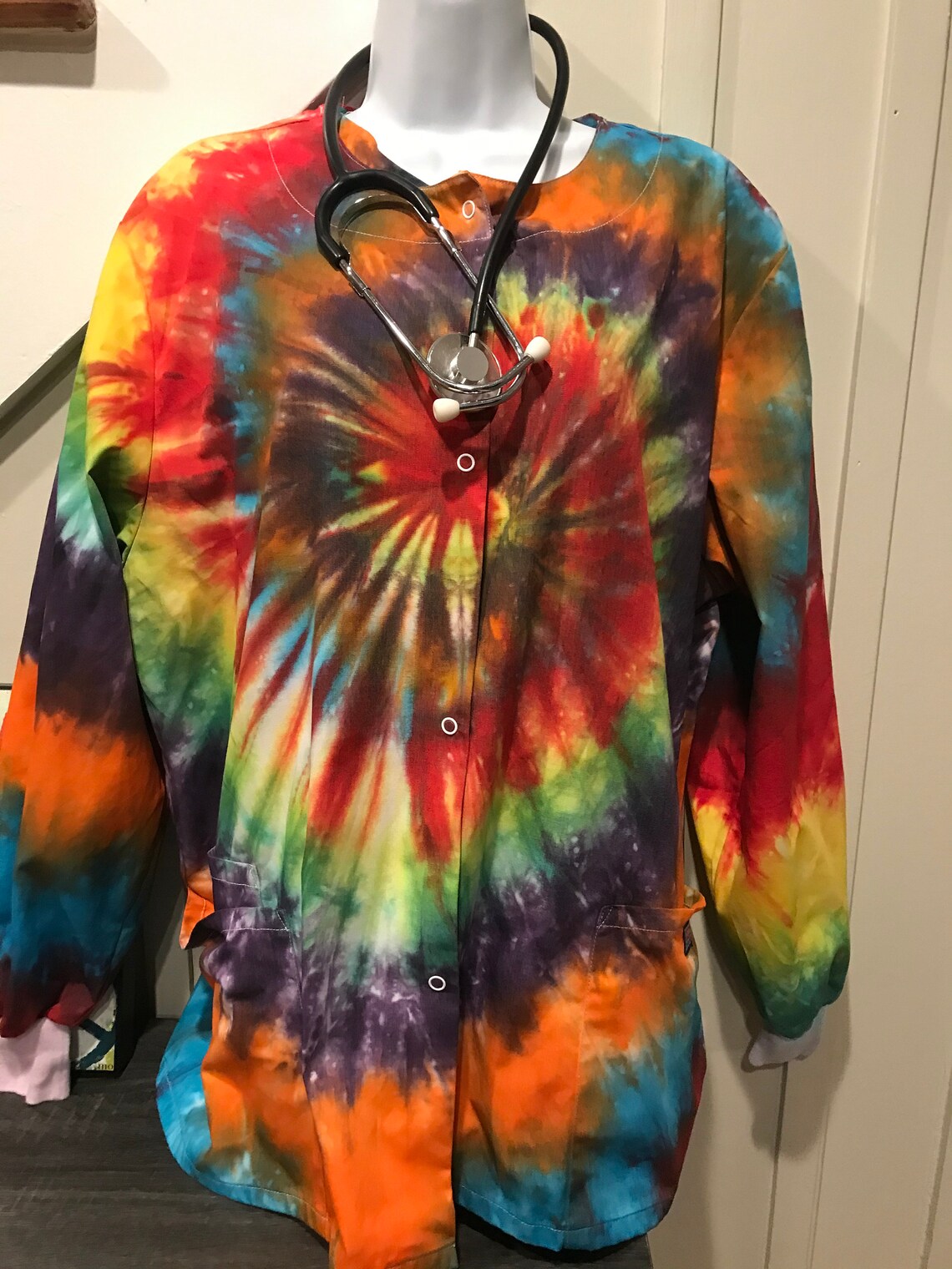 Rainbow Scrub Top Pediatric Scrub Tie Dye Scrub Top Etsy