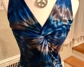 Plus sized tie dye dresses, dye dress, vneck tie dye dress, 100% cotton dress, cotton tye dye dresses, blue summer dress, blue tie dye dress