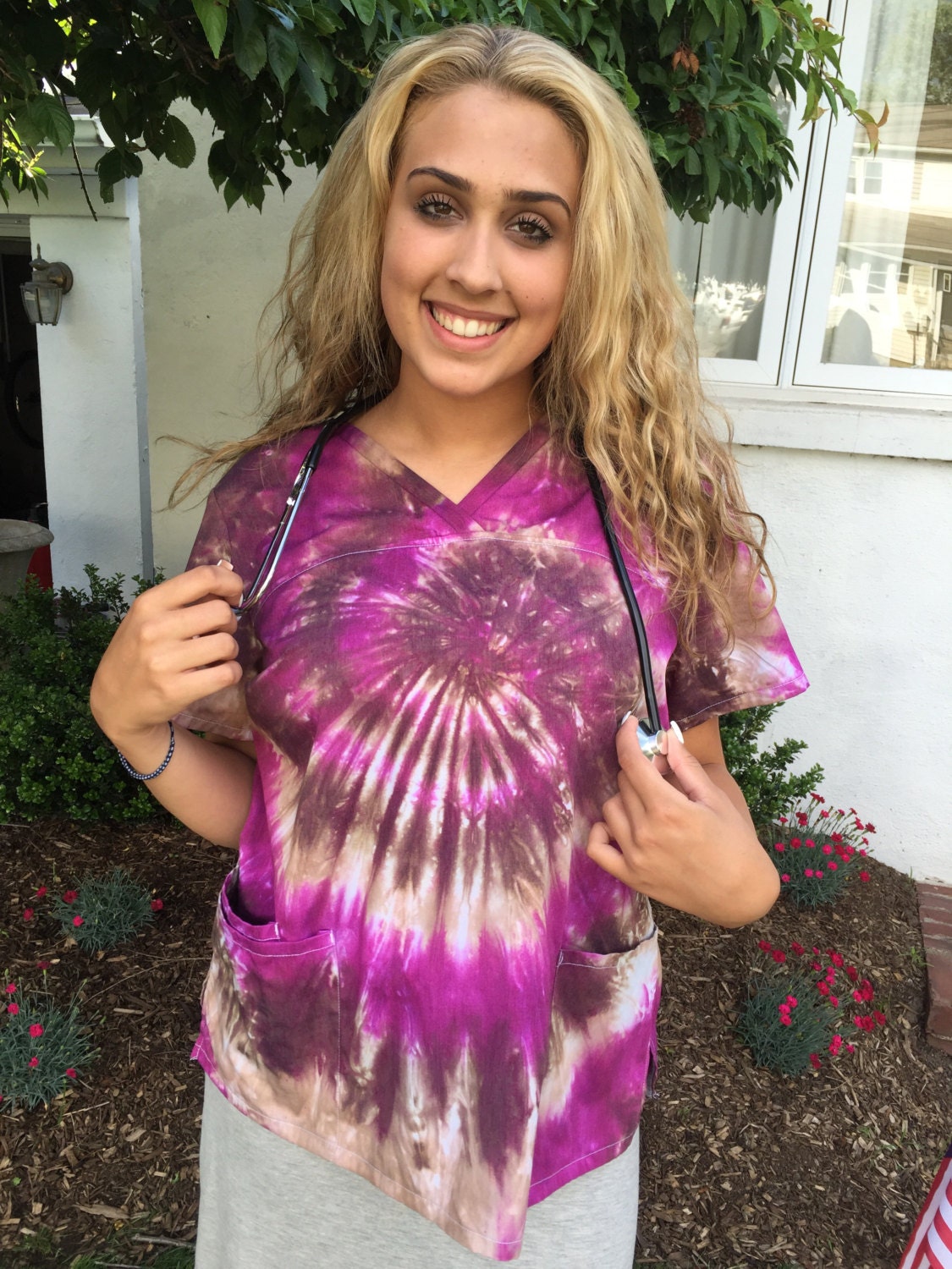 Dental Scrub Custom Tie Dye Scrub Top Hospital Uniform Fun - Etsy