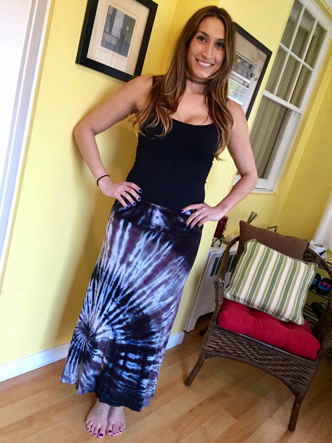 Tie Dye MAXI Skirt FOLD OVER Maxi Skirt Black and Gray Tie - Etsy