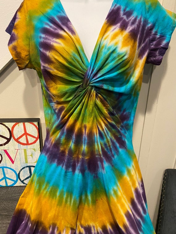 Tye dye dress, hand dyed dress, twisted front tee dress, cotton tie dye tank dress, unique dress for woman or teen, summer dresses for women