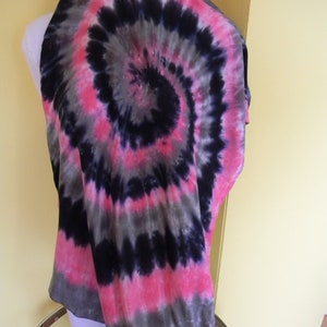 Tye dye scarf, Hand dyed infinity scarf, Rayon scarf, Black, hot pink and gray scarf, Tie dye scarf, circle scarf image 4