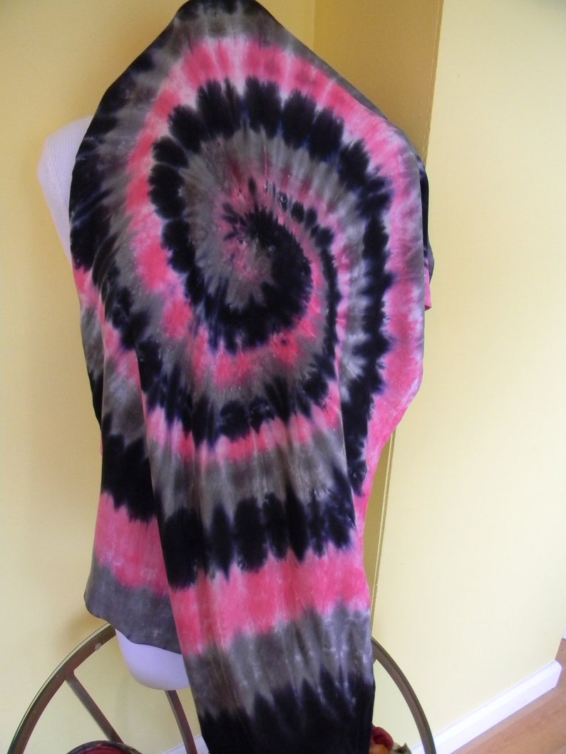 Tye dye scarf, Hand dyed infinity scarf, Rayon scarf, Black, hot pink and gray scarf, Tie dye scarf, circle scarf image 4