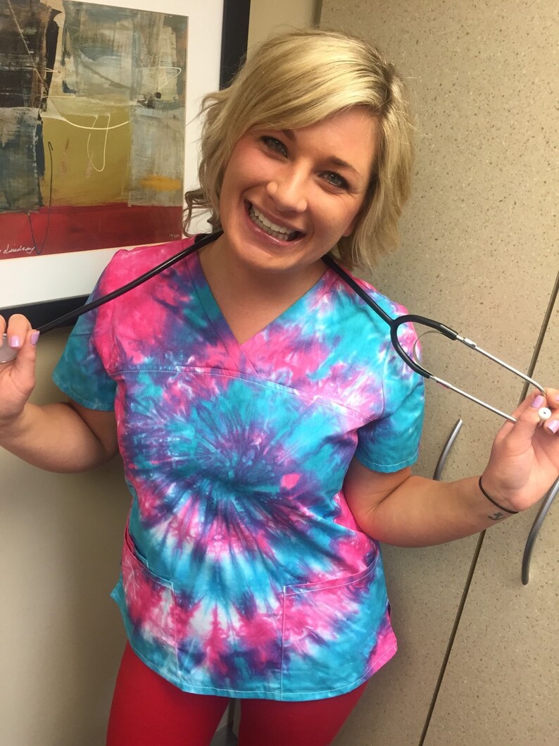 Pastel scrub top pediatric scrub tie dye scrub top festival | Etsy