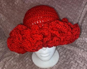 Handmade Red Crochet Ruffle Hat