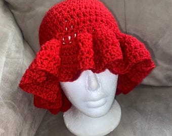 Handmade Black Crochet Ruffle Hat - Etsy