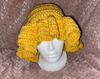 Yellow Crochet Ruffle Hat