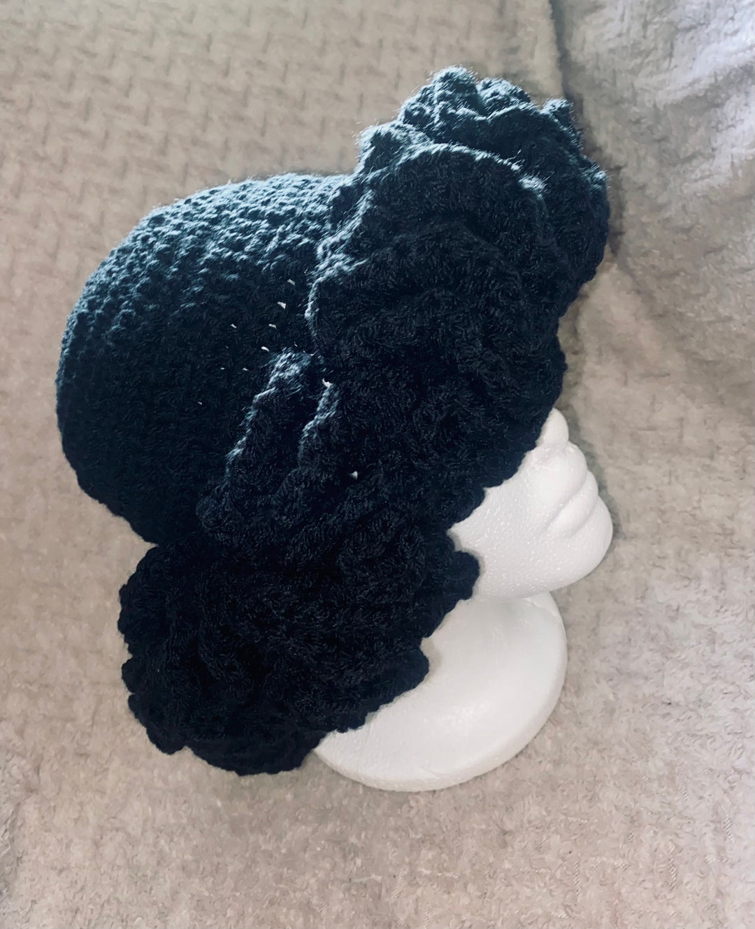 Handmade Black Crochet Ruffle Hat - Etsy