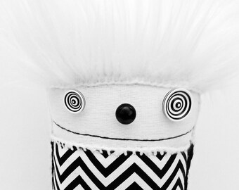 POLKADOTTYDOLL - Black and White ZigZag Plush Art Doll Modern Black and White Soft Sculpture Crazy Art Doll Sculture - LYNDA BLACK