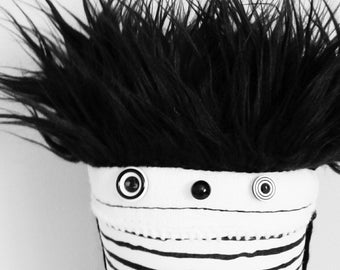 POLKADOTTYDOLL - Black and White Stripe Plush Art Doll Black White Modern Soft Sculpture Crazy Art Doll - LYNDA BLACK