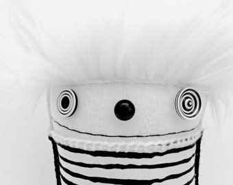 POLKADOTTYDOLL - Black and White Stripe Plush Art Doll Black White Modern Sculpture Crazy Art Doll Soft Sculpture - LYNDA BLACK