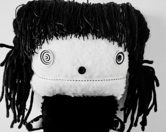 POLKADOTTYDOLL - Plush Doll Cute Girl Doll Handmade Doll Black and White Plush Doll Soft Doll Plush - LYNDA BLACK