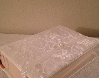 Beautiful Satin White and Lace Design Bible  Cover -Ceremony - Baptism - 9.5" L x 6.5" W x 1.75" D