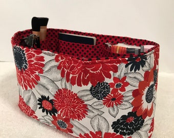 Beautiful Red Floral- Red Black Dot Design Purse Organizer Insert -Diaper Caddy - Personal Organizer 28"