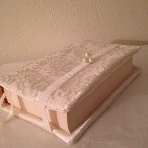 Beautiful Ivory Satin and Lace Design Bible  Cover -Ceremony - Baptism - 9&quot; L x 6&quot; W x 1.5&quot; D