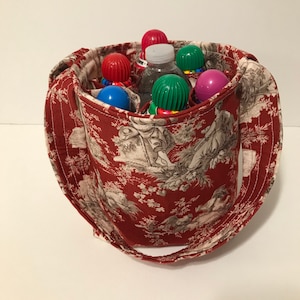 Red Toile Design -Lucky Bingo Bag-Bingo Tote-Organizer Caddy Tote-Dauber Bag