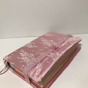 Beautiful Blush Satin and Lace Design Bible  Cover - Holy Bible King James Version- Ceremony - Baptism - 9.7&quot; L x 6.5&quot; W x 1.2&quot; D