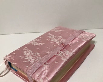 Beautiful Blush Satin and Lace Design Bible  Cover - Holy Bible King James Version- Ceremony - Baptism - 9.7" L x 6.5" W x 1.2" D
