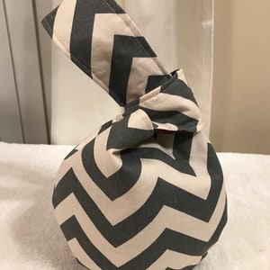 Japanse knoop tas, Grab en Go tas, Wride, brei handtas--Chevron grijs