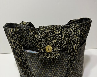 Beautiful Black and Gold Damask Design Bible Tote /Bible  Bag -Ceremony - Baptism -Diaper Bag-Handbag