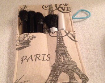 Beautiful Makeup Cosmetic Brushes Roll  ( Paris Eiffel Tower Design )