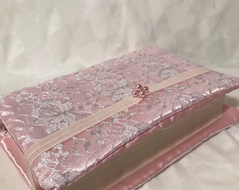 Beautiful Satin Pink and Lace Design Bible  Cover -Ceremony - Baptism - 9.5&quot; L x 6.5&quot; W x 1.5&quot; D