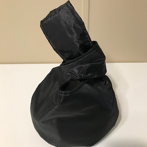 Japanse Knoop Tas, Grab and Go tas, polsbandje, gebreide handtas - Zwarte Taffeta Taffeta Tas