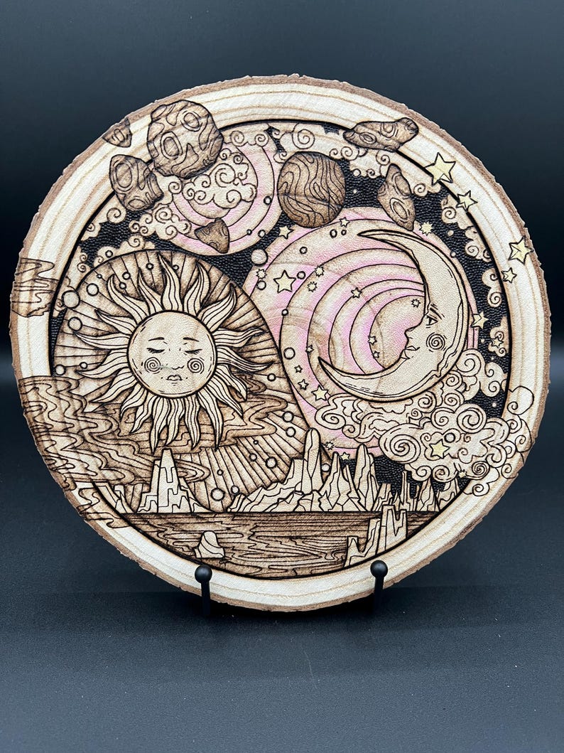 Celestial Moon Sun Wood Burning Art - Etsy