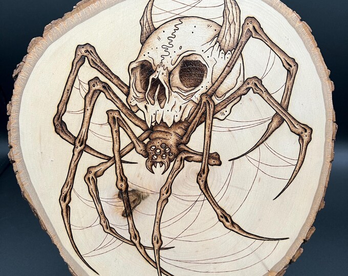 Spider Skull Wood Burning Art Decor - Etsy