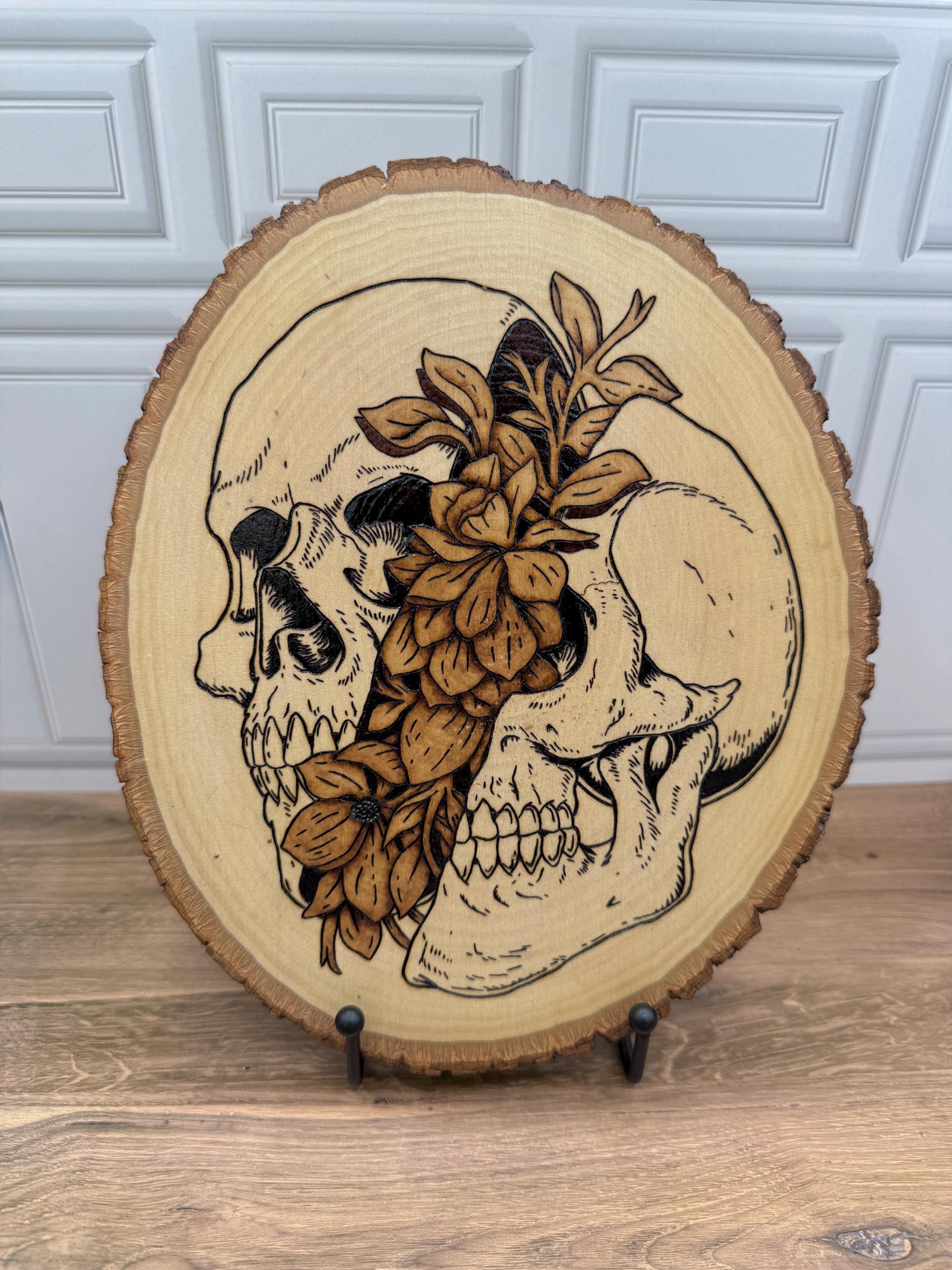 Floral Split Skull Wood Burning Art - Etsy