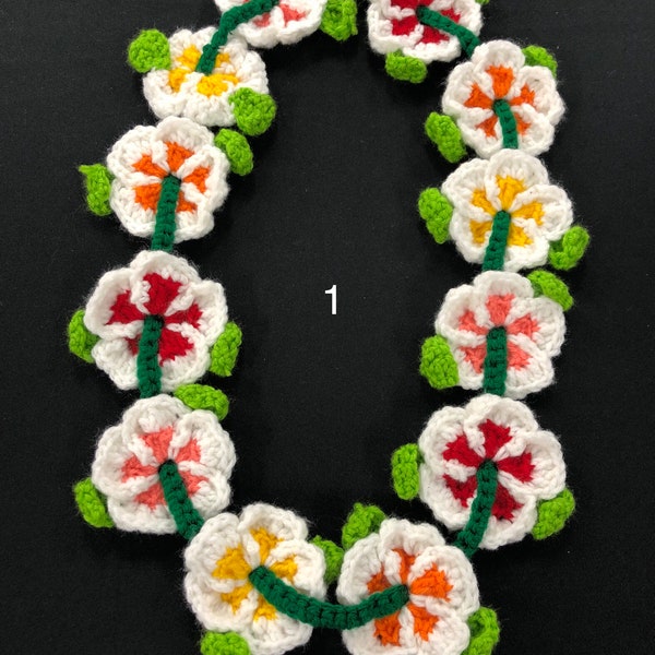 Crochet Flower Leis Custom Color Requests for Graduations Birthdays Parties Gift Surprise Fun Unique Holiday Colors Celebration