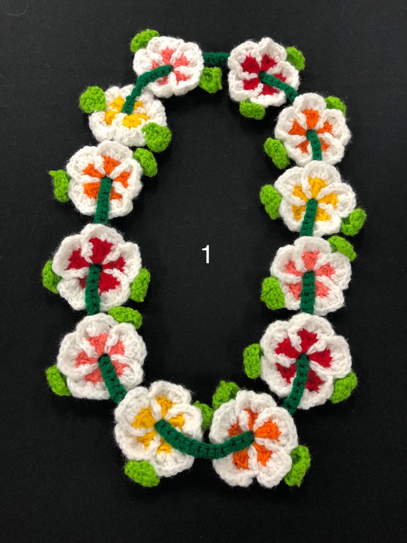 Crochet Flower Leis Custom Color Requests for Graduations Birthdays Parties Gift Surprise Fun Unique Holiday Colors Celebration 