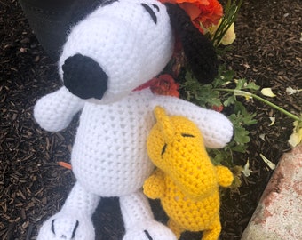Inspired by Snoopy and Woodstock from Peanuts Knotts Amigurumi Stuffed Doll Stuffed Animal Handmade Gift Present Birthday Toy Crocheted Fun