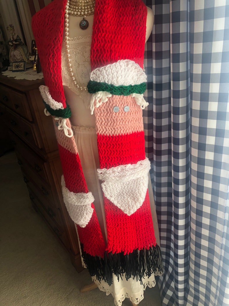 Inspired by Mrs. Claus Scarf Christmas Crochet Scarf Winter Wear Warm Knit Holiday Gift Present Adult Child Cookies Fun Both Ends image 3