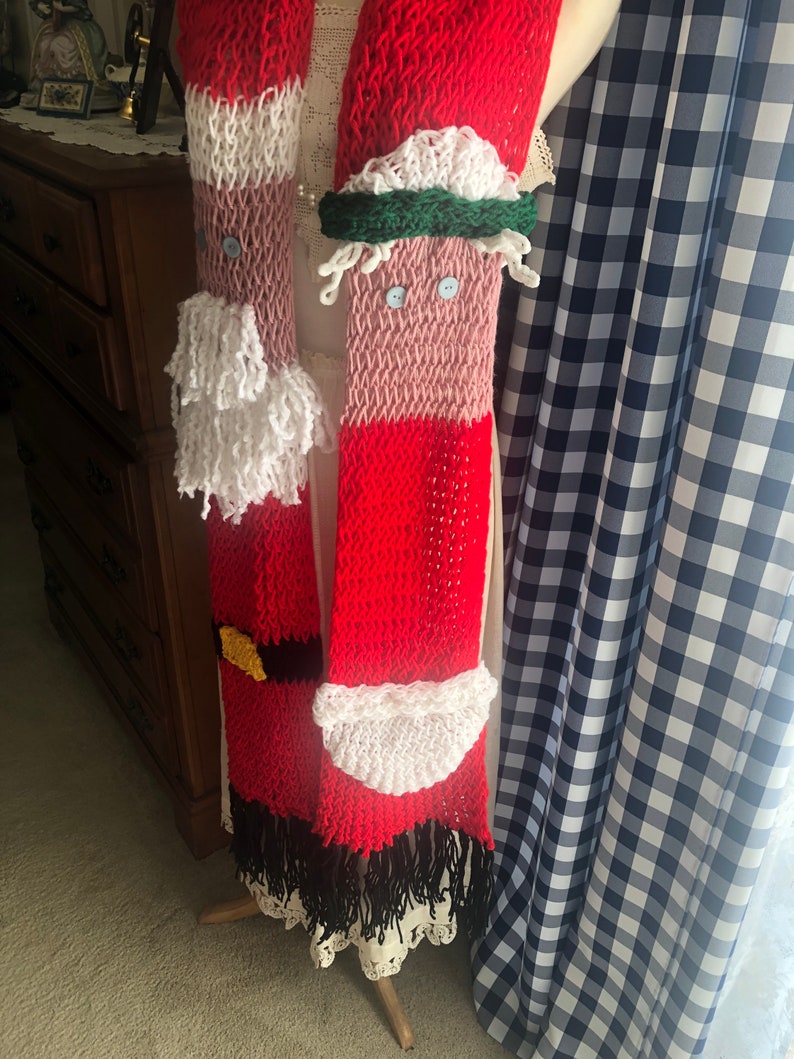 Inspired by Santa & Mrs. Claus Scarf Christmas Crochet Scarf Winter Wear Warm Knit Holiday Gift Present Adult Child Beard Mr Claus image 3