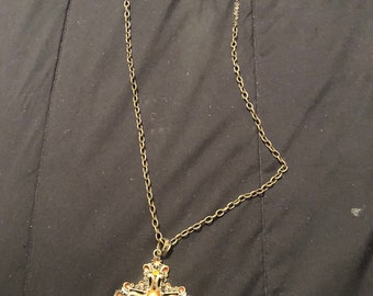 26 inch Necklace Jewelry Bronze Colored Metal Cross and Heavy Metal Chain Pendant one of a kind Handmade