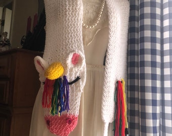 Crochet Unicorn Scarf: Rainbow Horse Knit Winter Scarf