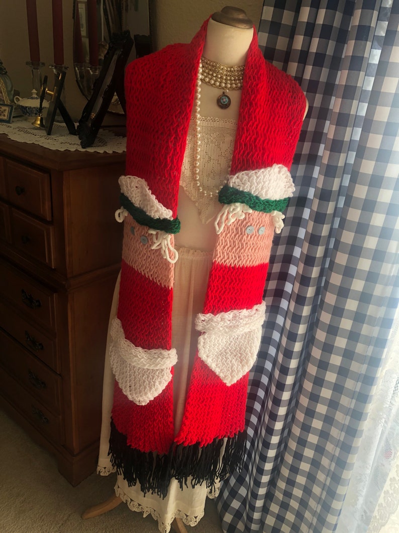 Inspired by Mrs. Claus Scarf Christmas Crochet Scarf Winter Wear Warm Knit Holiday Gift Present Adult Child Cookies Fun Both Ends image 1