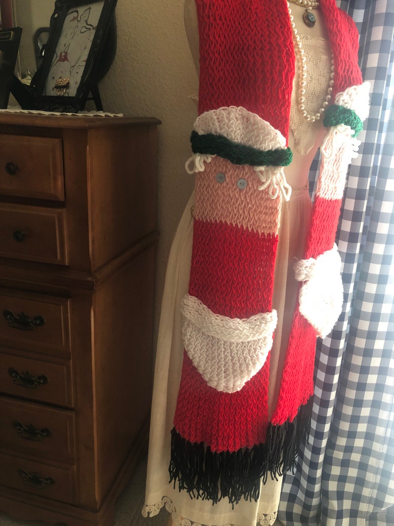 Inspired by Mrs. Claus Scarf Christmas Crochet Scarf Winter Wear Warm Knit Holiday Gift Present Adult Child Cookies Fun Both Ends image 2