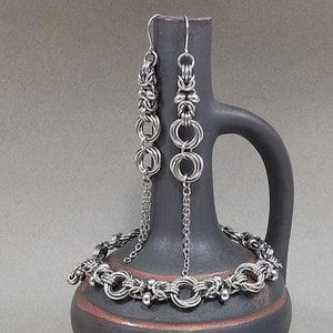 Byzantine weave Stainless Steel Earrings, Metal Chainmaille with beads, Custom jewelry