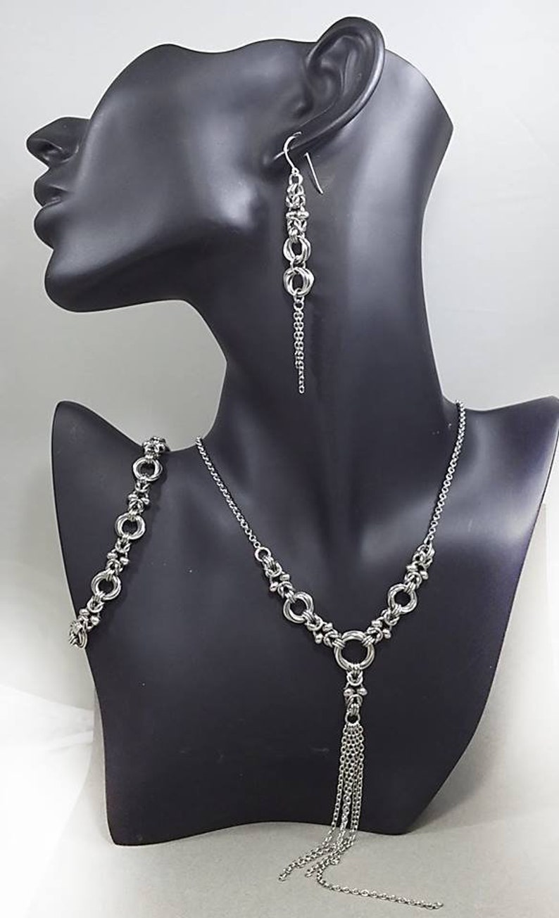 Byzantine Weave Beaded Chainmaile Ynecklace, Tassel Chains